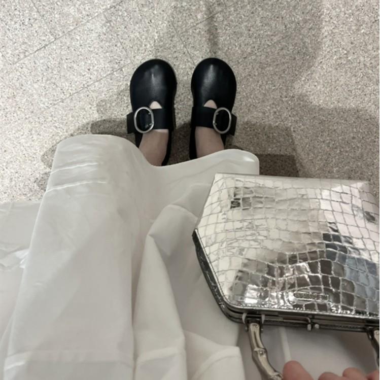 New Big Head Shoes Women's Retro British Style Small Leather Shoes Belt Buckle Casual Single Shoes