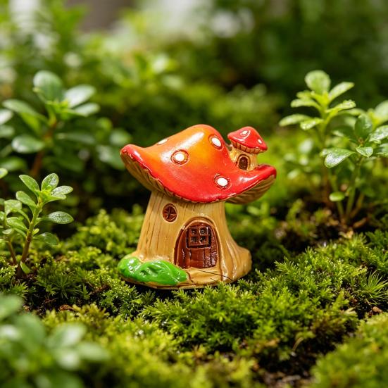 Micro Landscape Ornaments Resin Mushroom House Fairy Garden Miniature Village Cottage for Succulents Bonsai Moss Terrarium Plant Pots Fish Tank
