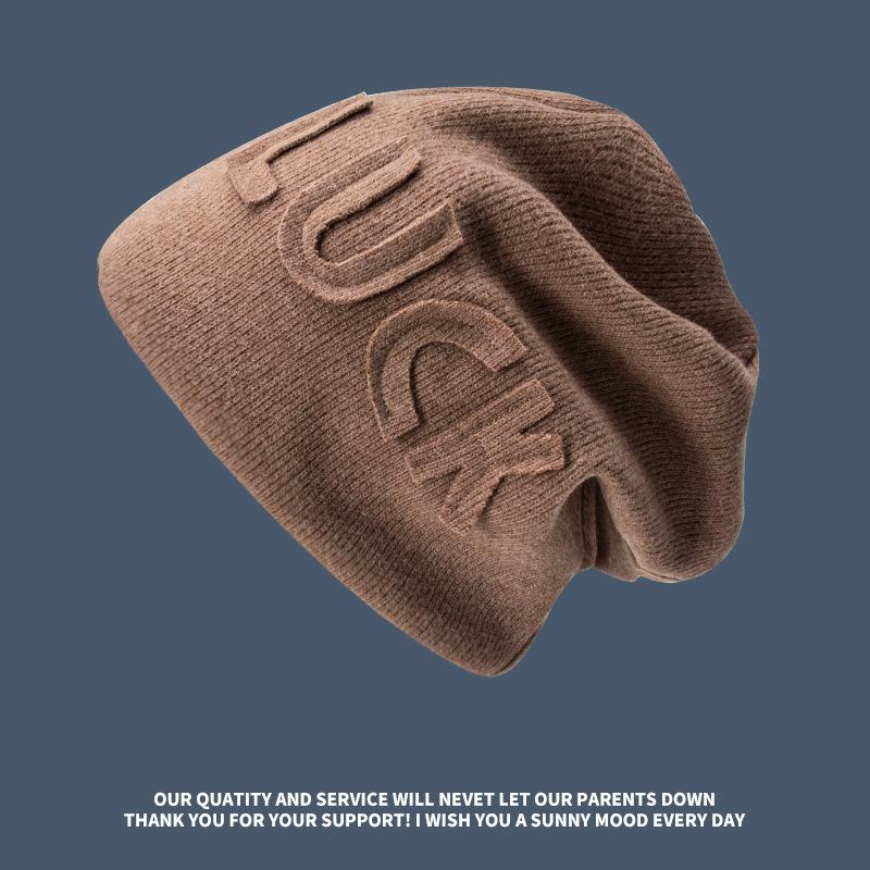 

Autumn and winter show face small luck letter pile cold hat children ear protection headgear big head circumference retro knitted hat average size