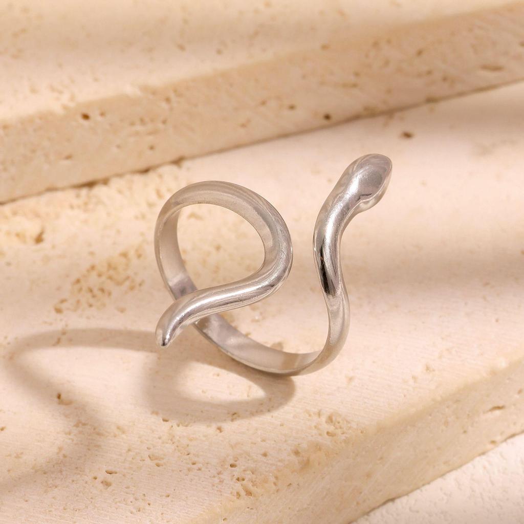 Gold-Plated Snake-Shaped Titanium Steel Adjustable Ring for Women - Retro, Colorfast, European & American Fashion.
