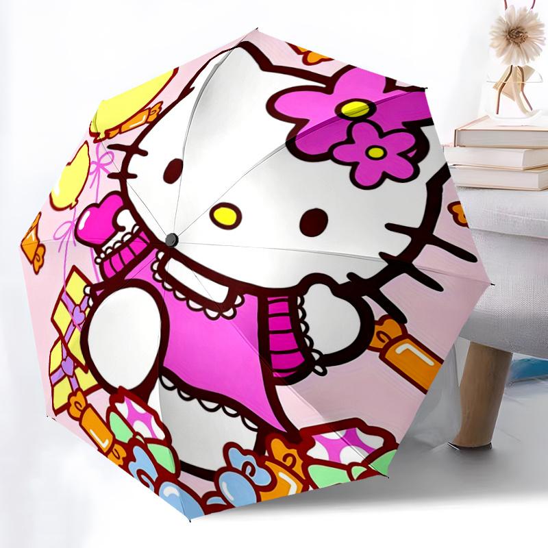 

1pc Hello Kitty Automatic Opening Folding Umbrella with Pink Flowers, Suitable for Fans, Travel, Daily Use, Outdoor, Festive Gift.H082