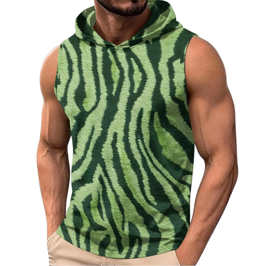 Men's Sleeveless Hoodie Lightweight Casual Vest with Leopard Print Pattern Fashionable Design for Summer Outdoor Activities Gym and Daily Wear