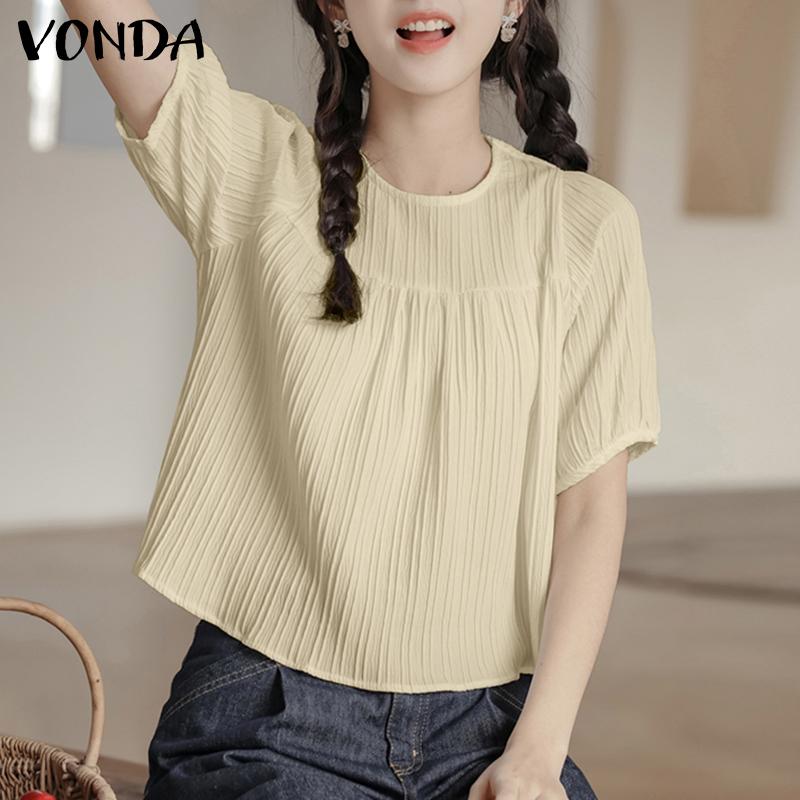 

Летняя блузка с круглым вырезом VONDA, женские топы с короткими рукавами