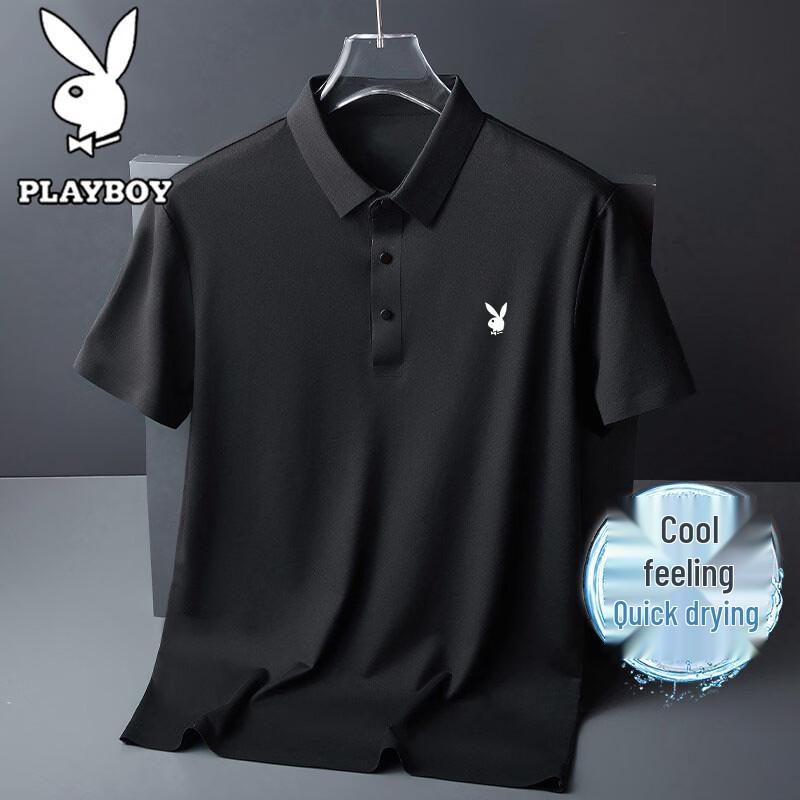 

PLAYBOY Men s Ice Silk Breathable Polo Shirt L