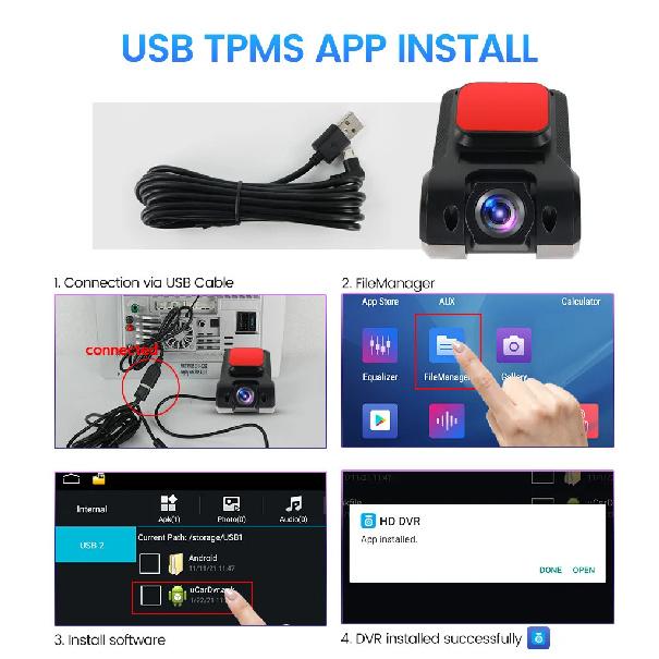 Automobilinis Android navigatorius USB HD 720P 170° DVR vaizdo registratorius Medija Komplekte yra ADAS vairavimo pagalbos funkcija Įrašymo įrenginys Naktinis