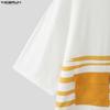 INCERUN Oversized Men Casual Loose 3/4 Sleeve Splits Irregular Front Cross Striped Print T-Shirts Tops