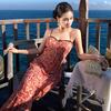 Lace contrasting color floral suspender long dress female 2026 slightly drunk rum summer slim and thin