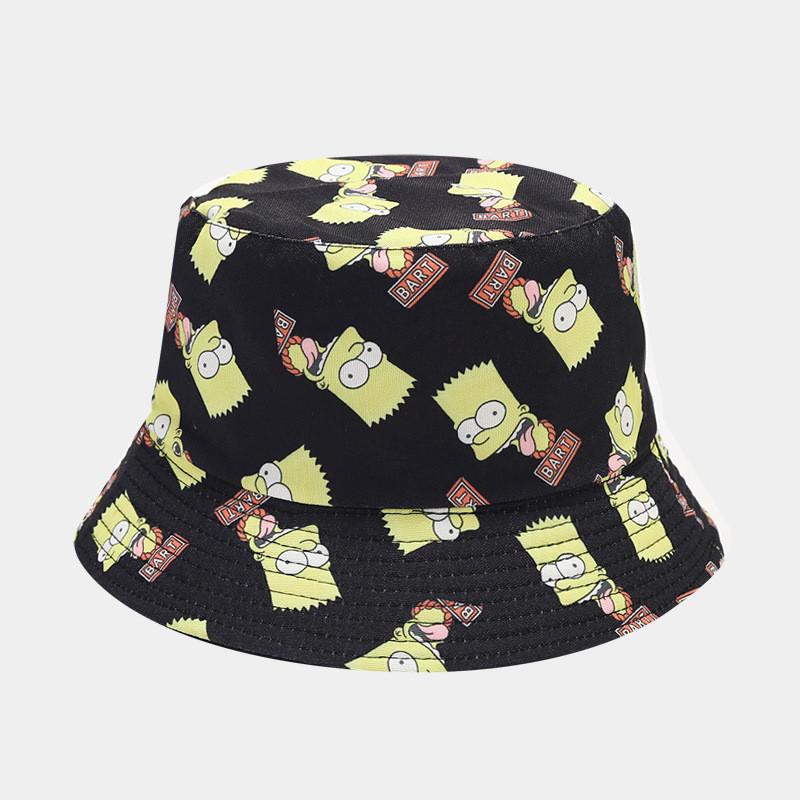 Cartoon Anime Fishman Flat Top Bucket Hat With Breathable Cotton For Spring Summer Casual Wear