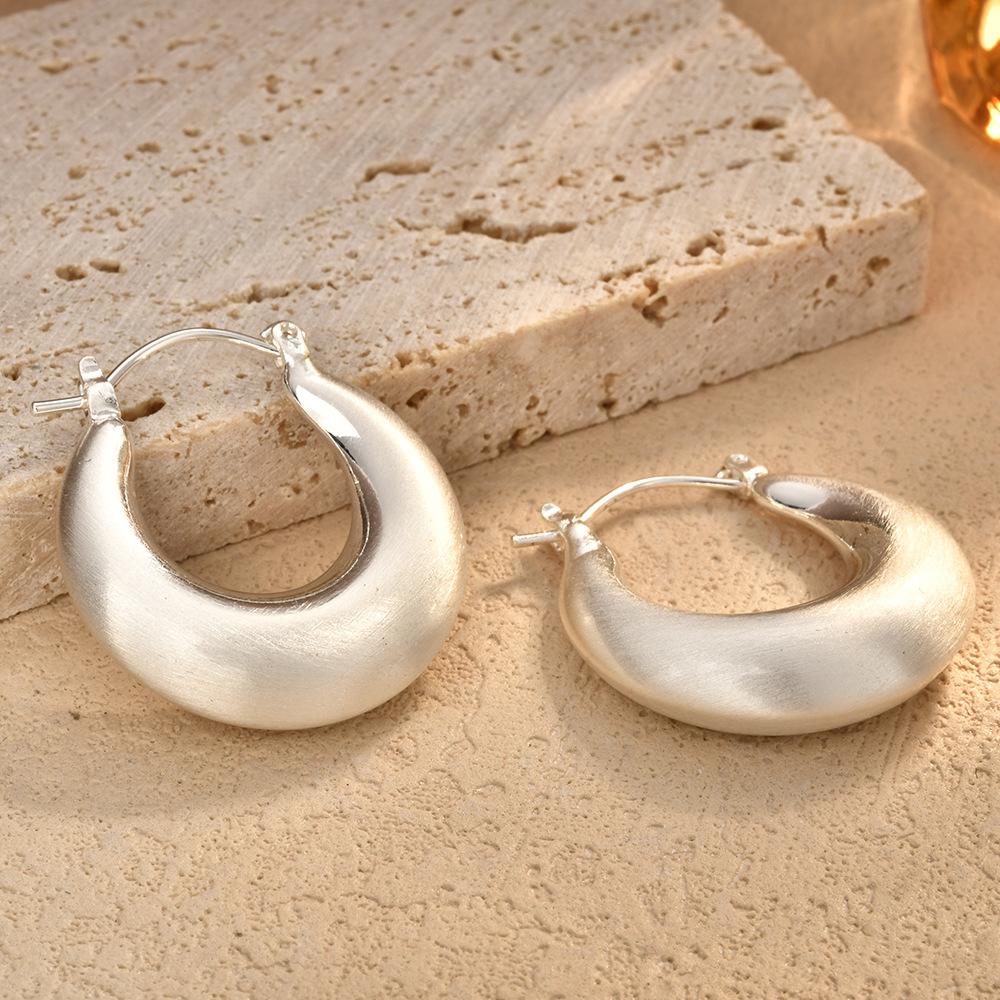 

Полые металлические серьги-кольца с матовой поверхностью - Легкие роскошные ретро минималистичные серьги для женщин