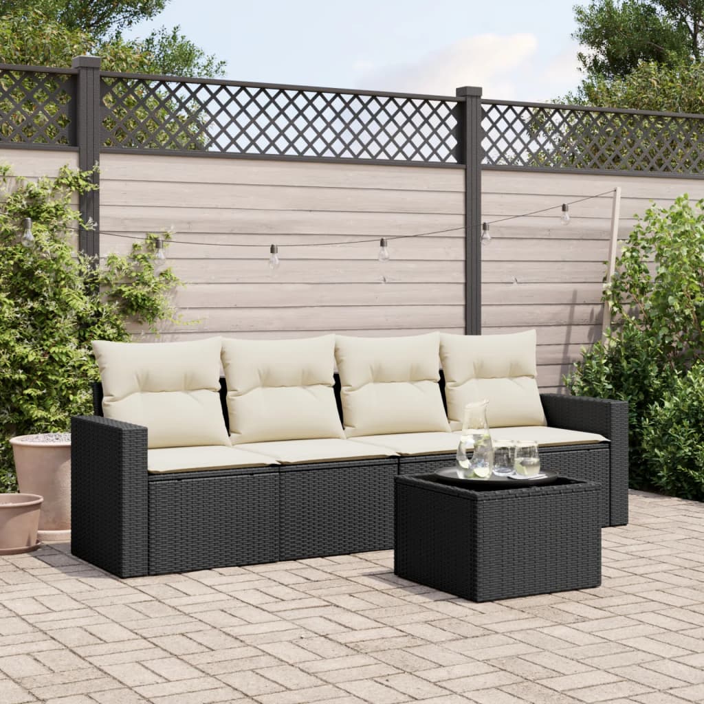 Vidaxl 5-Cz. Set da Salotto per Giardino, Cuscini, Rattan Nero PE