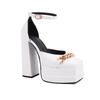 Plus Size Plaid Patent Leather Side Cut-Out Women's Sandals Metal Chain Decoration Ultra-High Double-Deck Platform Fashion Shoes