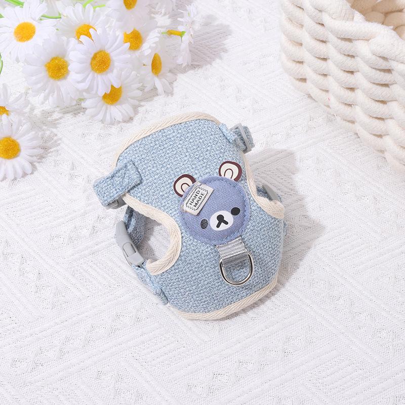 

Small Cat Dog Harness Leash Set Breathable Vest Escape Proof Chest Strap Kitten Puppy Cartoon Bear Walking Pet Traction Lead S
