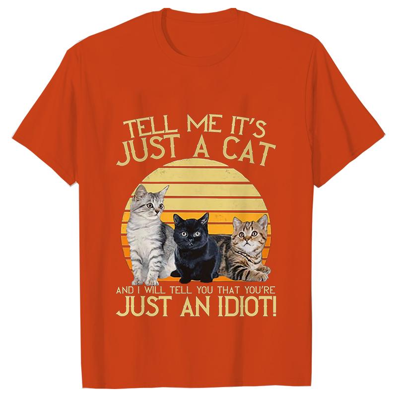 

Tell Me It s Just A Cat Print Жіноча футболка Повсякденна футболка з коротким рукавом O вирізом Смішна графіка Y2k Топи Жіночий естетичний одяг L