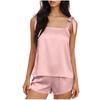 Damen Satin Nachtwäsche Set Verstellbarer Träger Tanktop und Locker sitzende Shorts für Bequeme Nachtwäsche