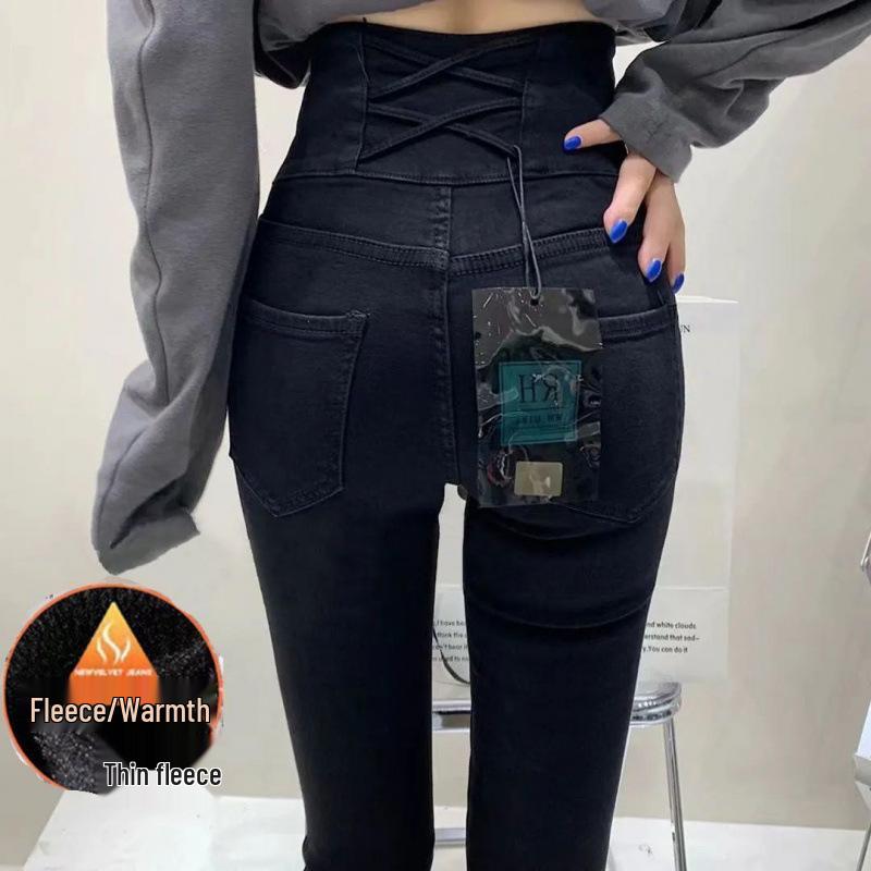 Stylish Women s Winter High Waist Fleece-Lined Skinny Jeans L [105-115 Jin]