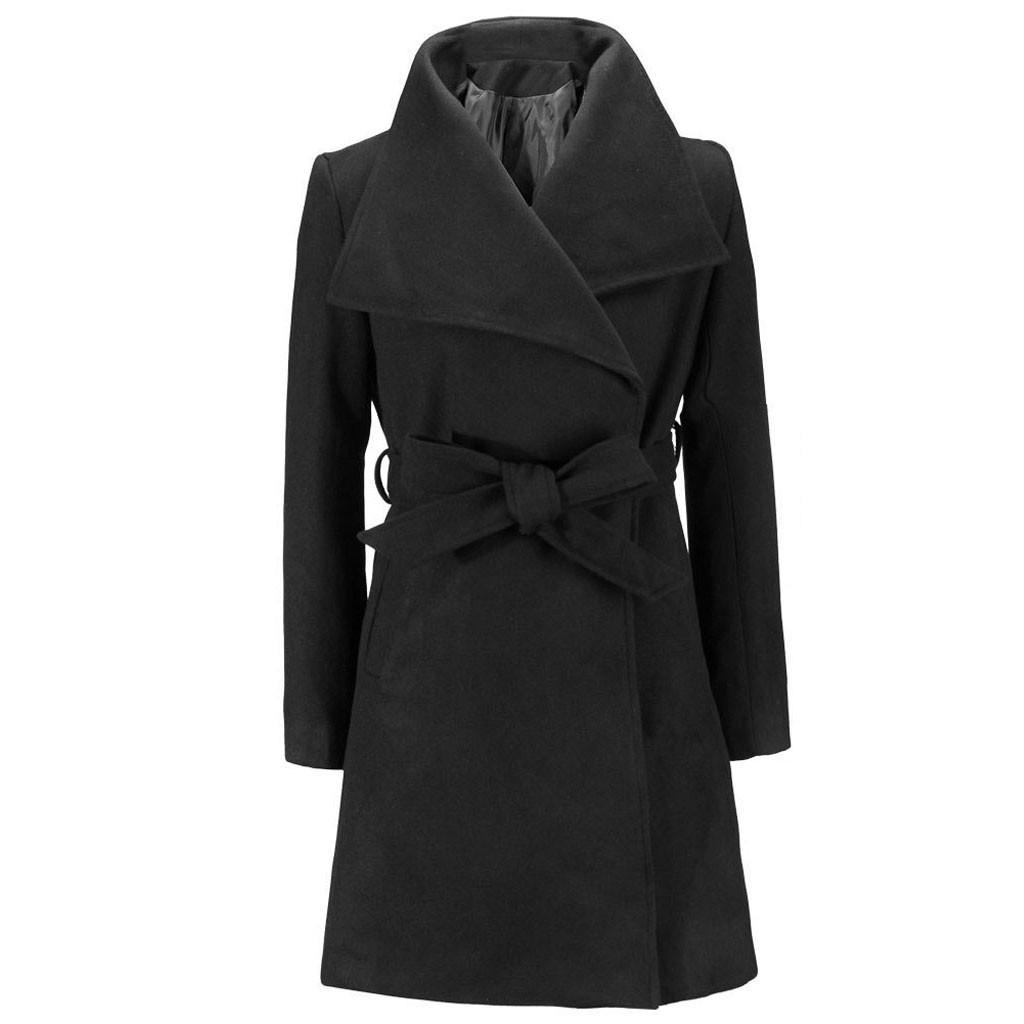 Womens Long Coat Warm Wool Lapel Trench Jacket Cardigan Long Slim Overcoat