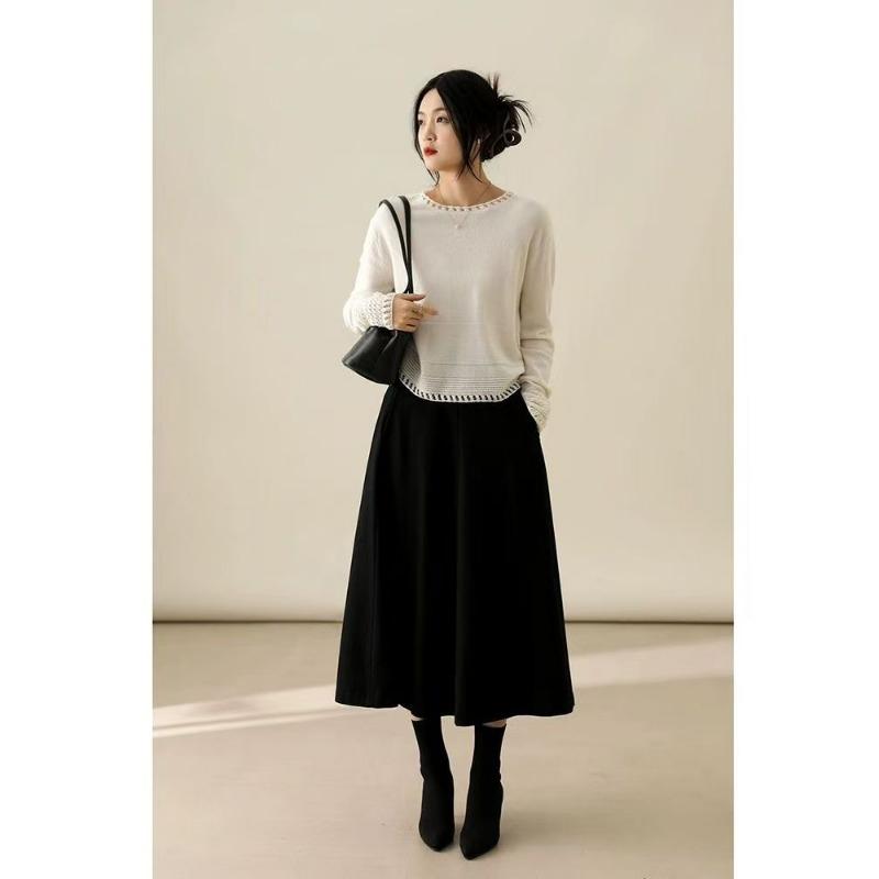 Women Loose Hollow Out Crew Neck Thin Knit Sweater Casual Long Sleeve Pullover Top