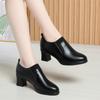 Fashion Comfortable Deep Mouth Soft Leather Shoes Women's Pumps 2024 Spring Black Block Heels Shoes for Office Mom Dance Single Shoes