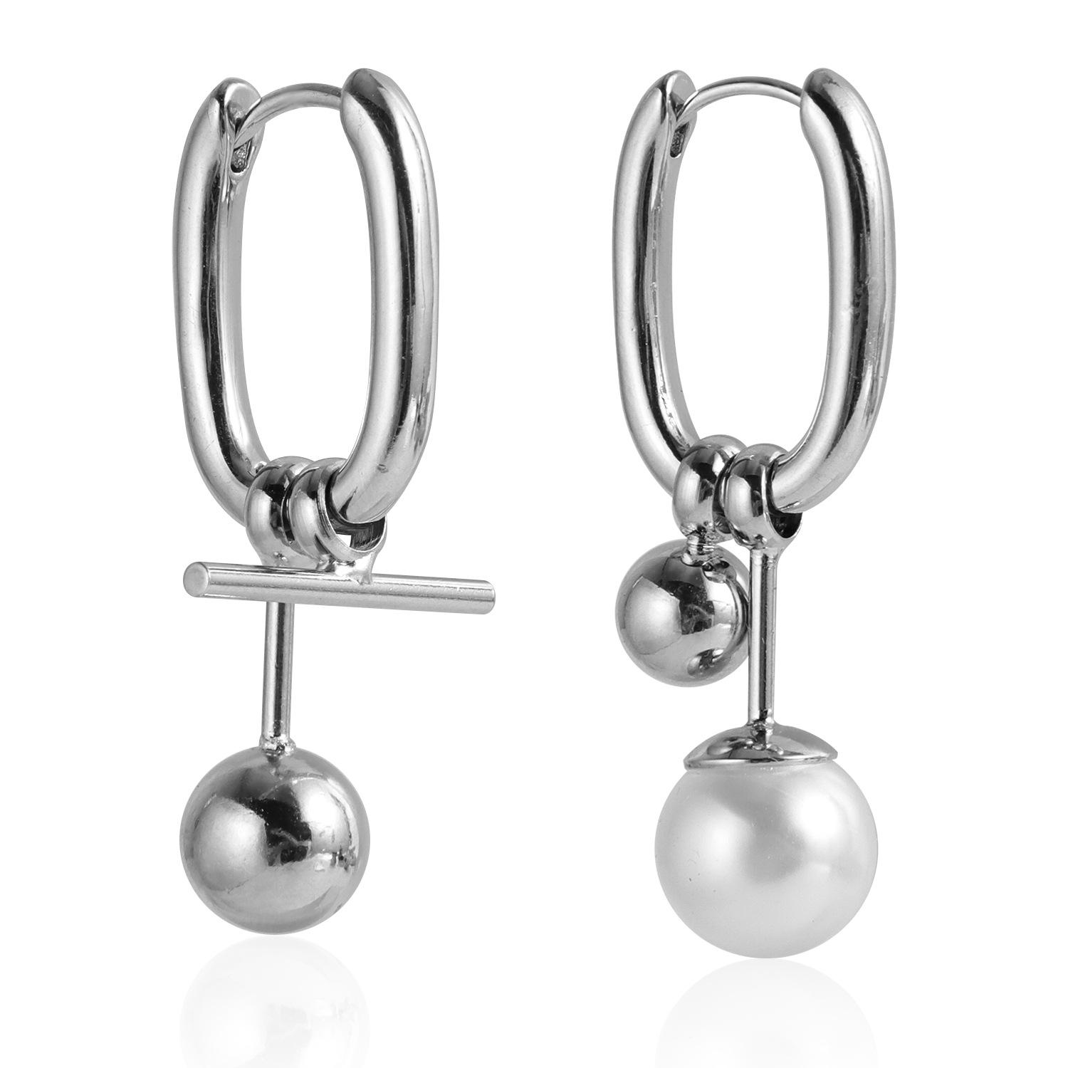 

Faux Pearl U-shaped Hollow Earrings, Fashion Simple Geometric Pendant Ear Buckles 1