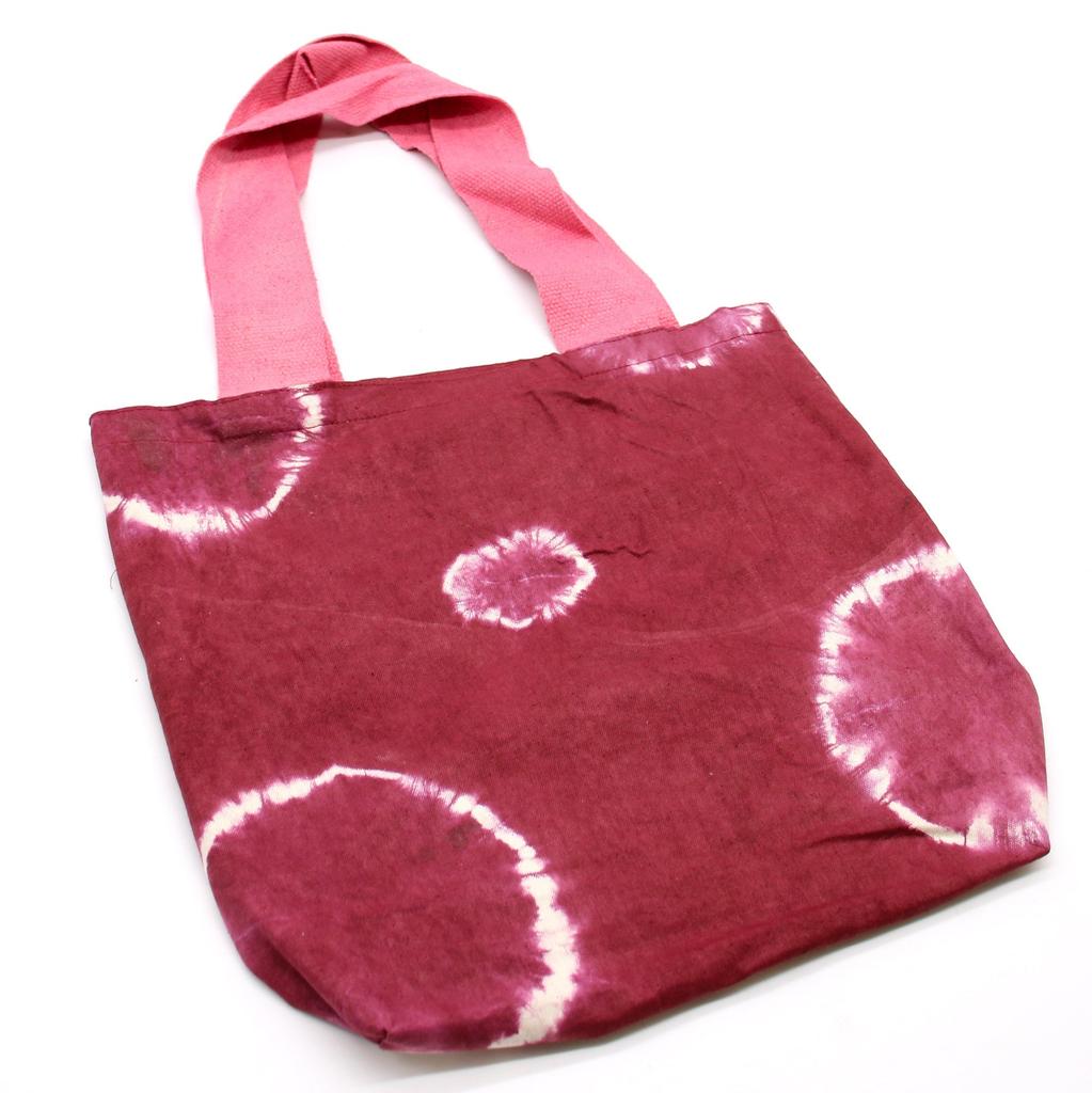 Tie-Dye Cotton Tote Bag Maroon Rings Pink Handle