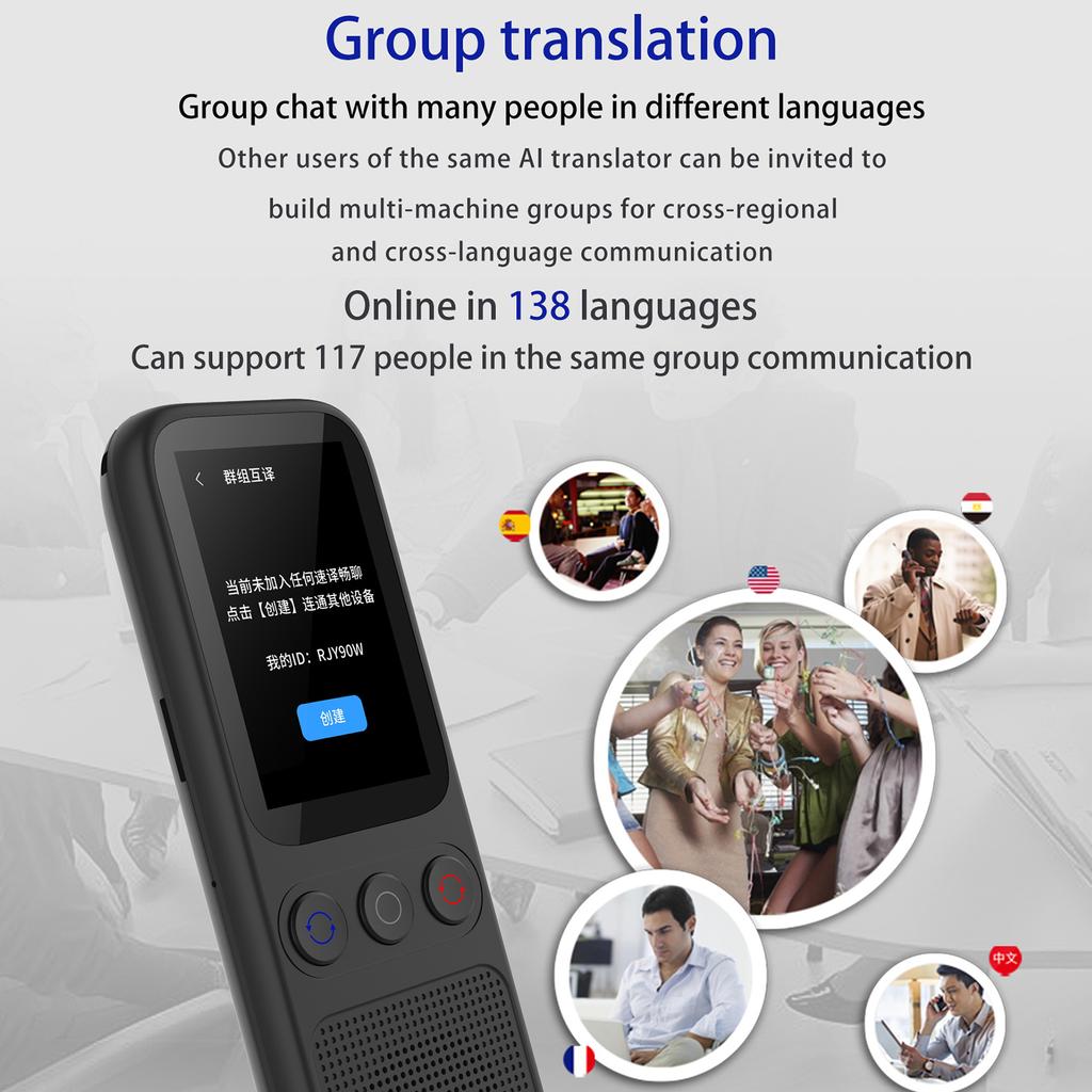 Language AI Translator Device with 138 Languages Voice Translating 17 Offline Translation Simultaneous Interpretation