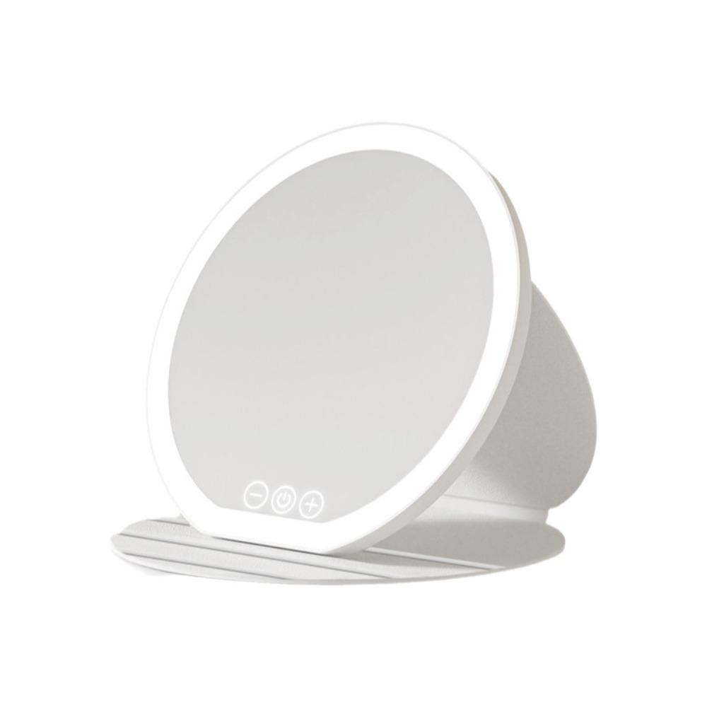 Leather Case Lighted Desktop Mirror Round Mirror Portable Vanity Mirror Beauty Application 18.5cm белый