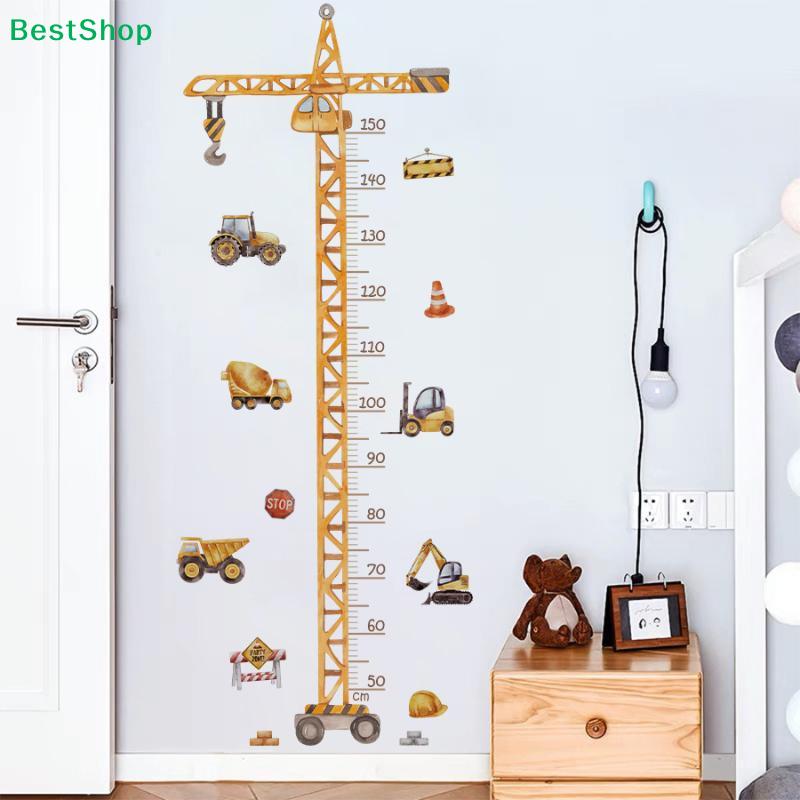 Crane & Trucks Height Chart Wall Sticker - Removable Vinyl Growth Decal for Toddler Room Decor