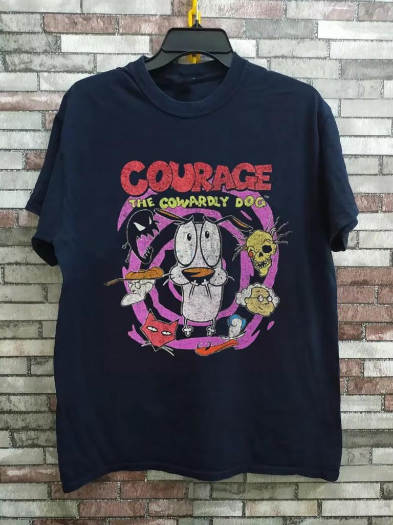 Vintage Courage the Cowardly Dog Cartoon Print Short Sleeve TShirt Retro Unisex Graphic Tee 90s Nostalgia Summer Streetwear Top