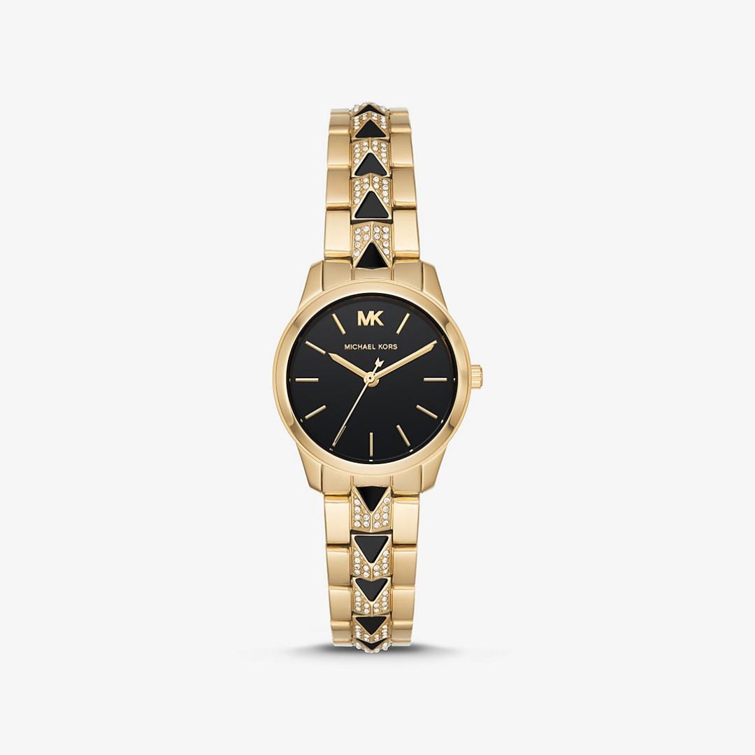 

Michael Kors Petite Runway Mercer Pavé Gold-Tone and Onyx Watch MK6672 чорний