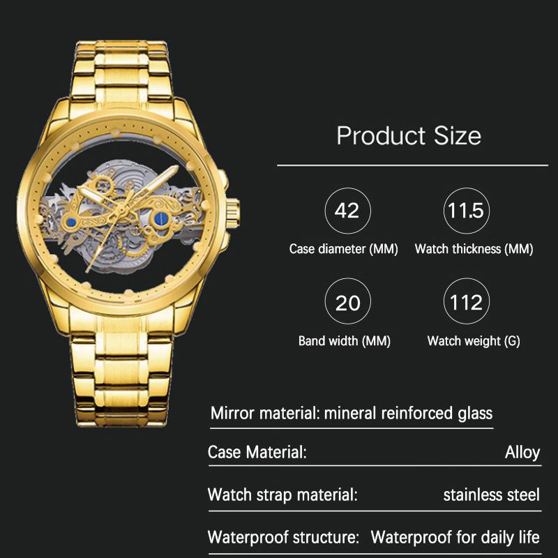 BK139 Double-sided Hollow Steel Strip Man Watch Casual Fashion Calendar Waterproof Quartz Watch Watches for Man