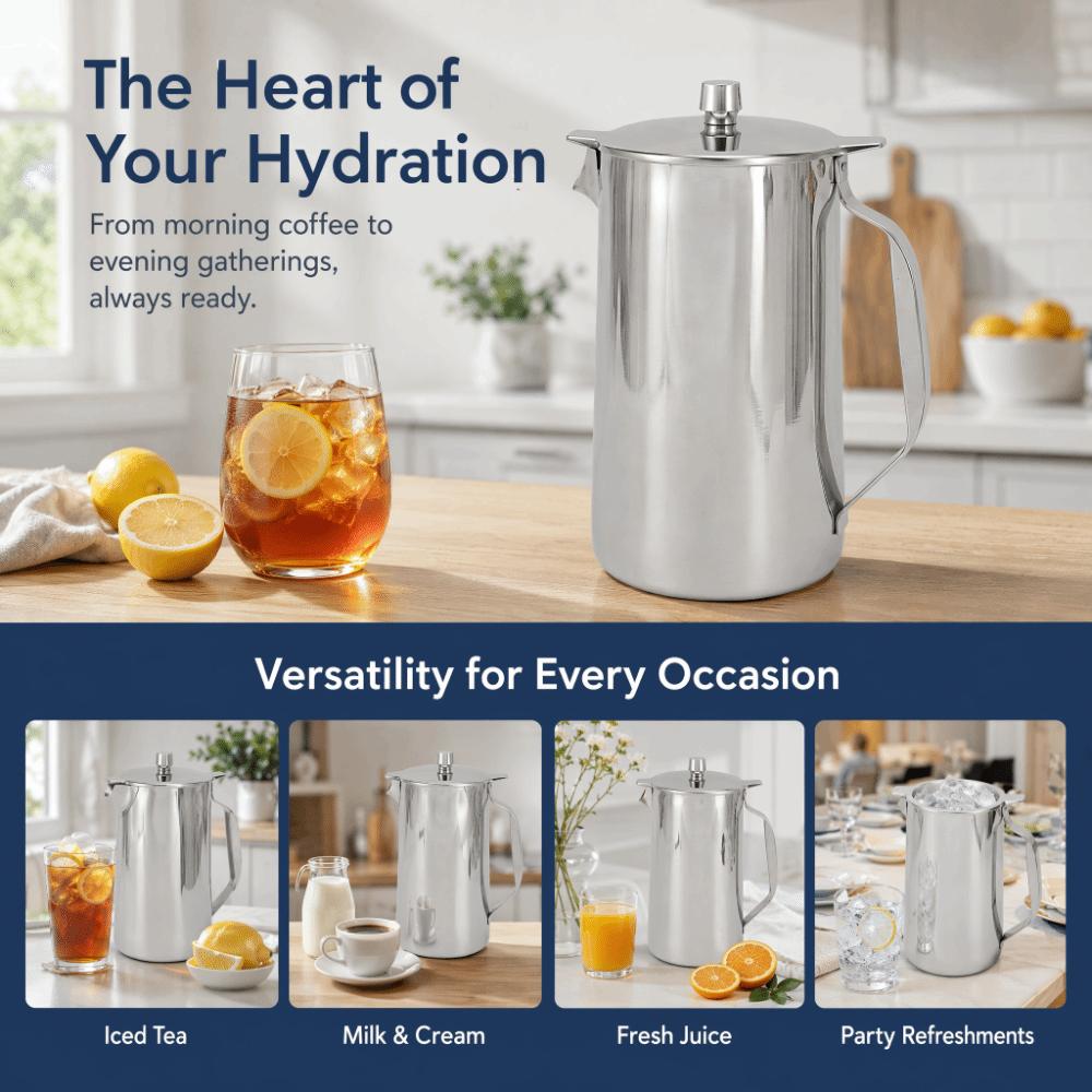Silver Cold Water Kettle Stainless Steel Beverage Pitcher Modern Water Jug  Home Restaurant