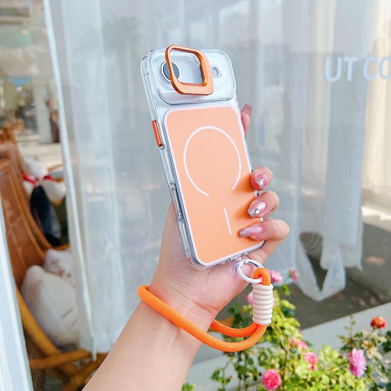 

Apple 17 Air Slim Drop-proof Magnetic Ring Case with Lanyard, Two-tone Bright for iPhone 16+ 17 оранжевый