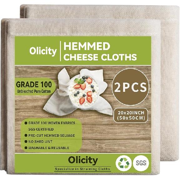 

Сырная ткань Olicity, 6 шт., Степень 100, 20x20 дюймов, Подшитая сырная ткань, Многоразовая ткань с мелкой сеткой, 100% Хлопок, Неотбеленный, Предварительно нарезанный муслин 20x20 2PCS