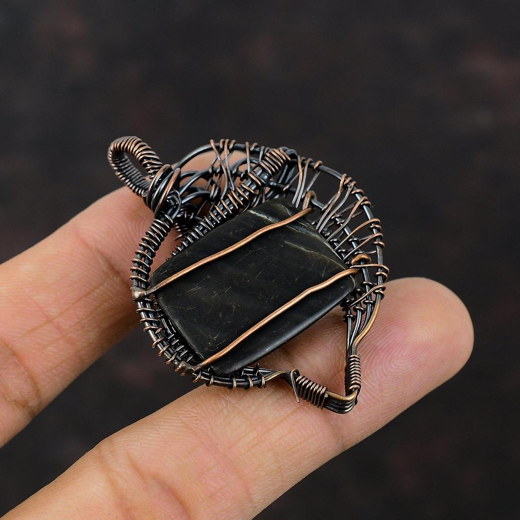 Black Mother Of Pearl Gemstone Pendant Copper Wire Wrapped Pendant Handmade Pendant Copper Jewelry For Gift Decent Pendant Wire Wrap Jewelry
