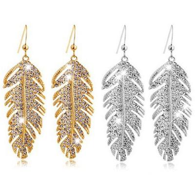 Women's Retro Boho Alloy Feather Rhinestone Eardrops Party Hook Dangle Earrings