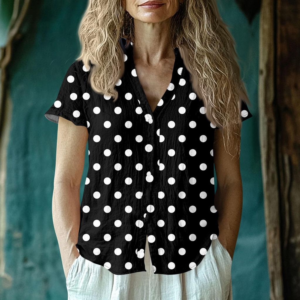 Women's Casual V-neck Short Sleeved Top, Printing T-shirt Shirt