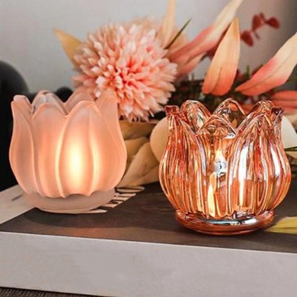 2PCS Creative Vintage Tulip Shaped Candle Holder Mini Romantic Candle Cup Ornament Clear Candlestick Holder Restaurant