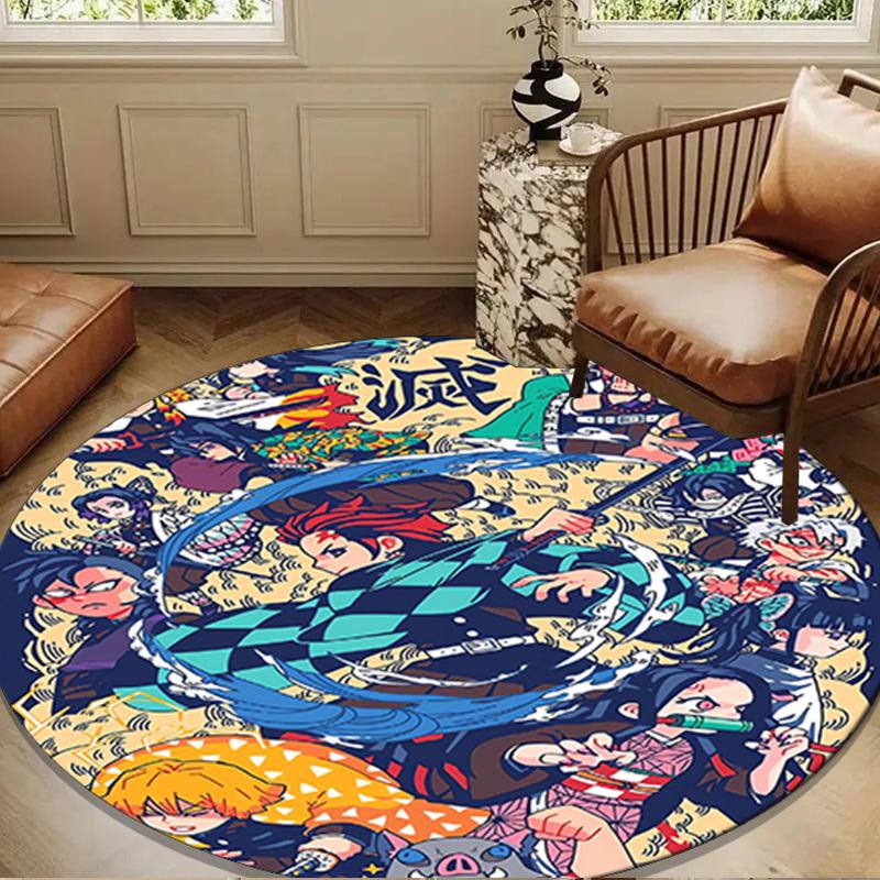 Vibrant Anime Characters Round Rug for Livingroom,Bedroom, Palyroom, Chair Rug, Area rug, Circle Carpet, Large Size Fan Christmas gift