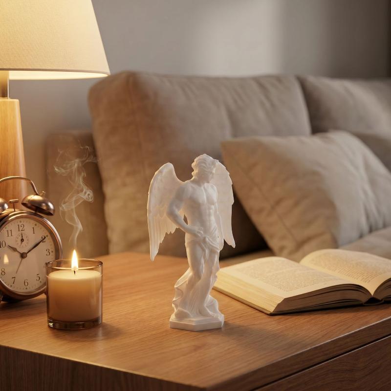 3D Printing White Resin Male Angel Sculpture Greek Style Winged Warrior Desktop Art Ornament