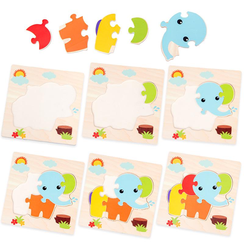 Wooden Simulation Cartoon Vehicle Animal Puzzle Early Childhood Education Building Block Children Baby Cognitive Three-Dimensional Puzzle