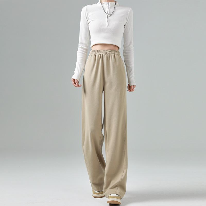Splicing sweatpants women's spring new Huamian super soft wide-leg pants loose straight and thin casual pants