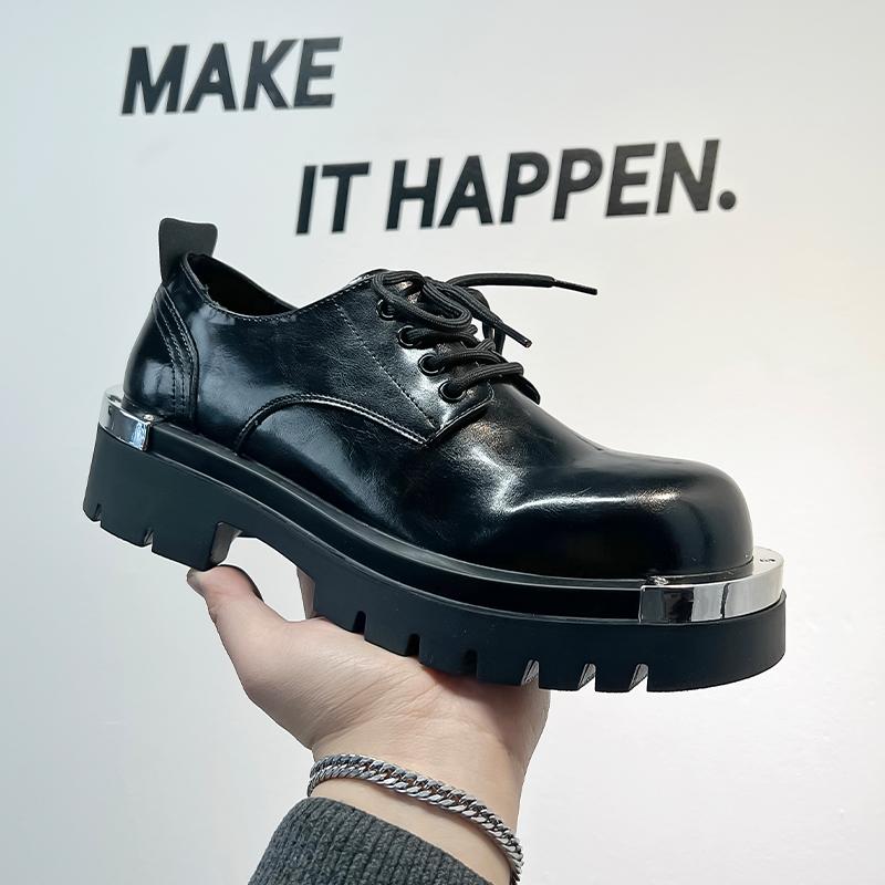 Fashion Black Derby Men's Shoes Trendy Thick Bottom Style Fashionable Street Walking Daily Party Evening Height Increasing Shoes Hot
