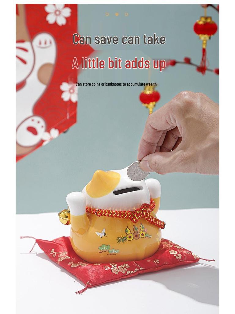 Creative Japanese Fortune Cat Ceramic Piggy Bank - Lucky Gift for Store Openings