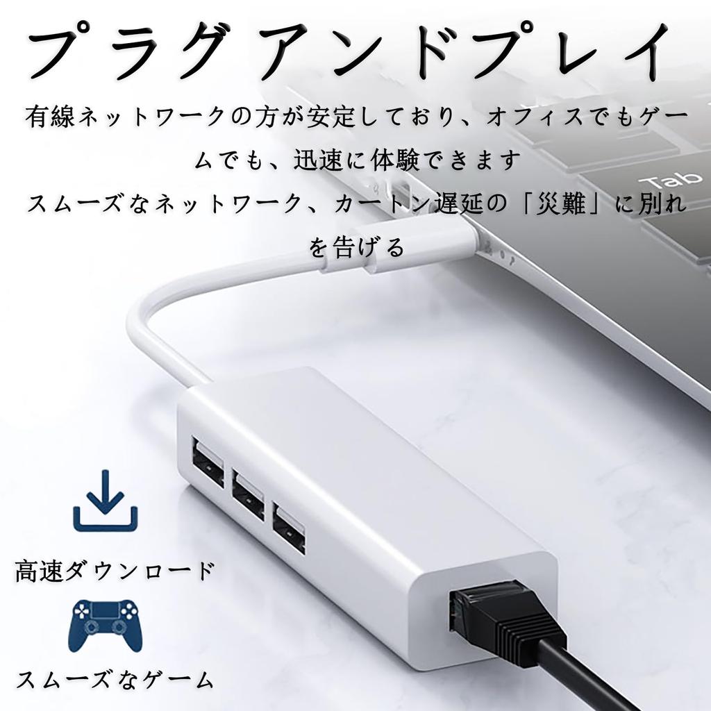 USB To LAN Converter USB Wired LAN USB To USB No Driver Plug and Compatible with Mac Adapter, 4-in-1 Hub, Adapter, 2.0 RJ45, 10/100Mbps Port,
