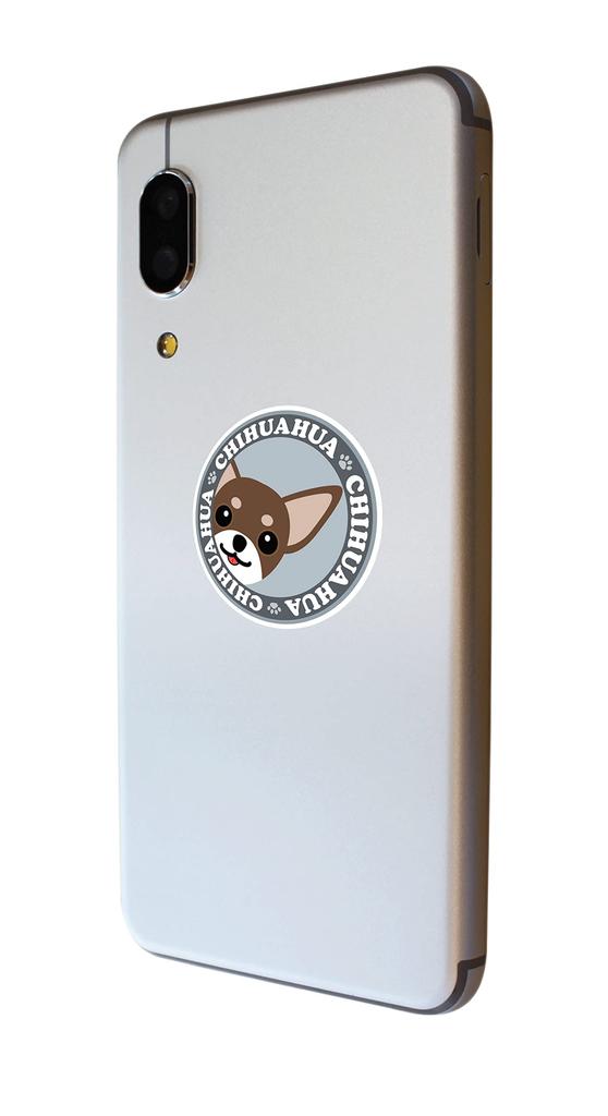 Stare Chihuahua Smooth Black & Tan Dog Sticker Gray Back Round L + SS Size [Set of 4] MK-2