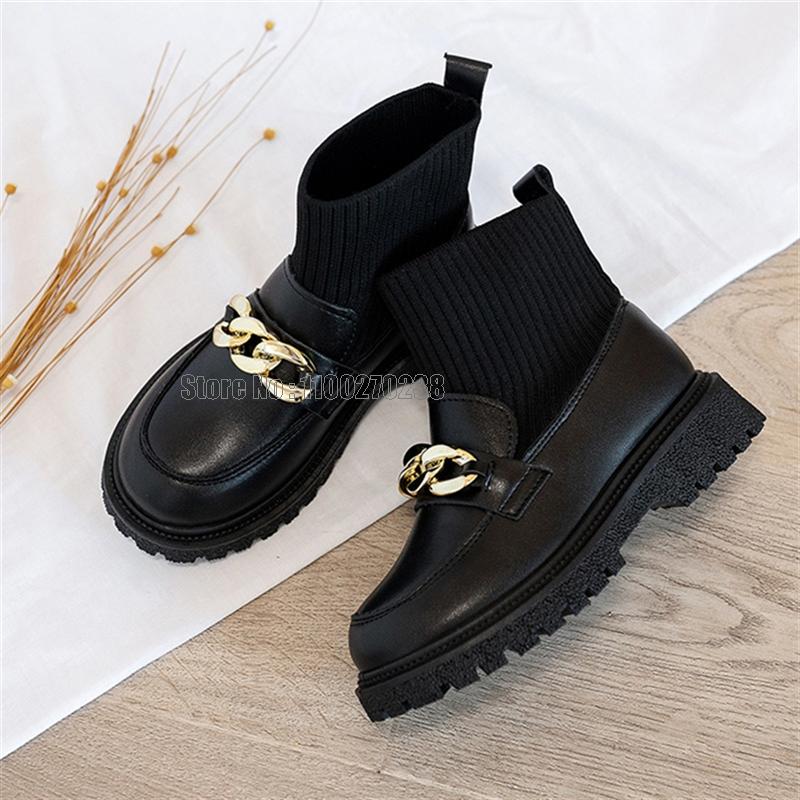 Children Socks Leather Boots Platform Slip On Girls Princess Non-slip Thick Bottom Kids Shoes