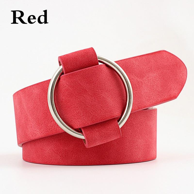 Ladies Fashion Needle-free Metal Round Buckle Belt Casual Wide Belt