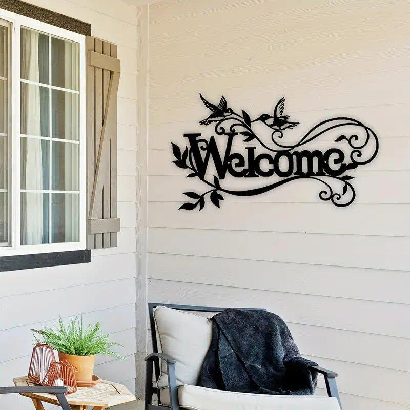 Cross-Border Ferrous Metal Welcome Sign - Creative Wrought Iron Wall Decor for Garden or Home