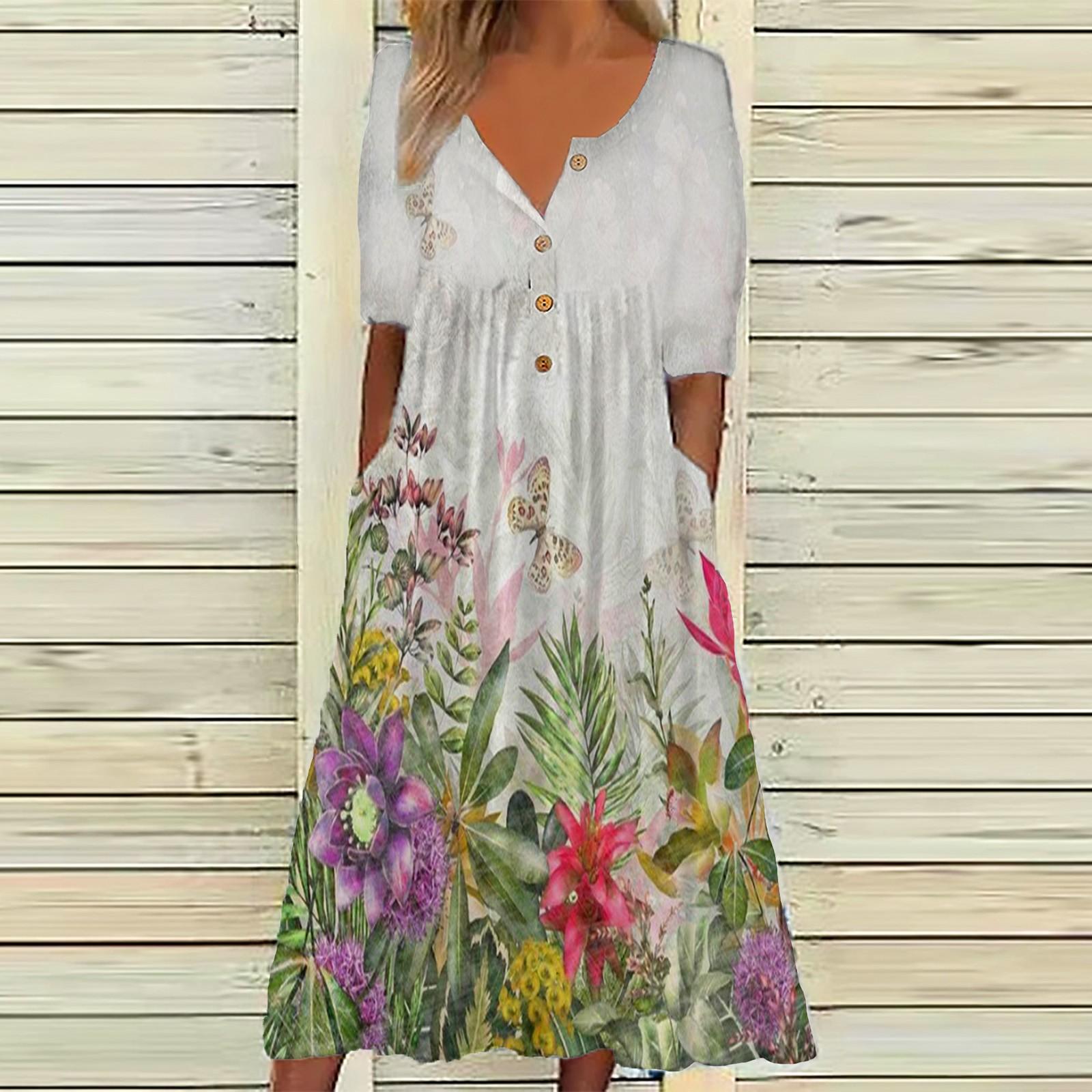 

Женское платье на пуговицах с цветочным карманом и коротким рукавом с V-образным вырезом, повседневное свободное платье XL хаки