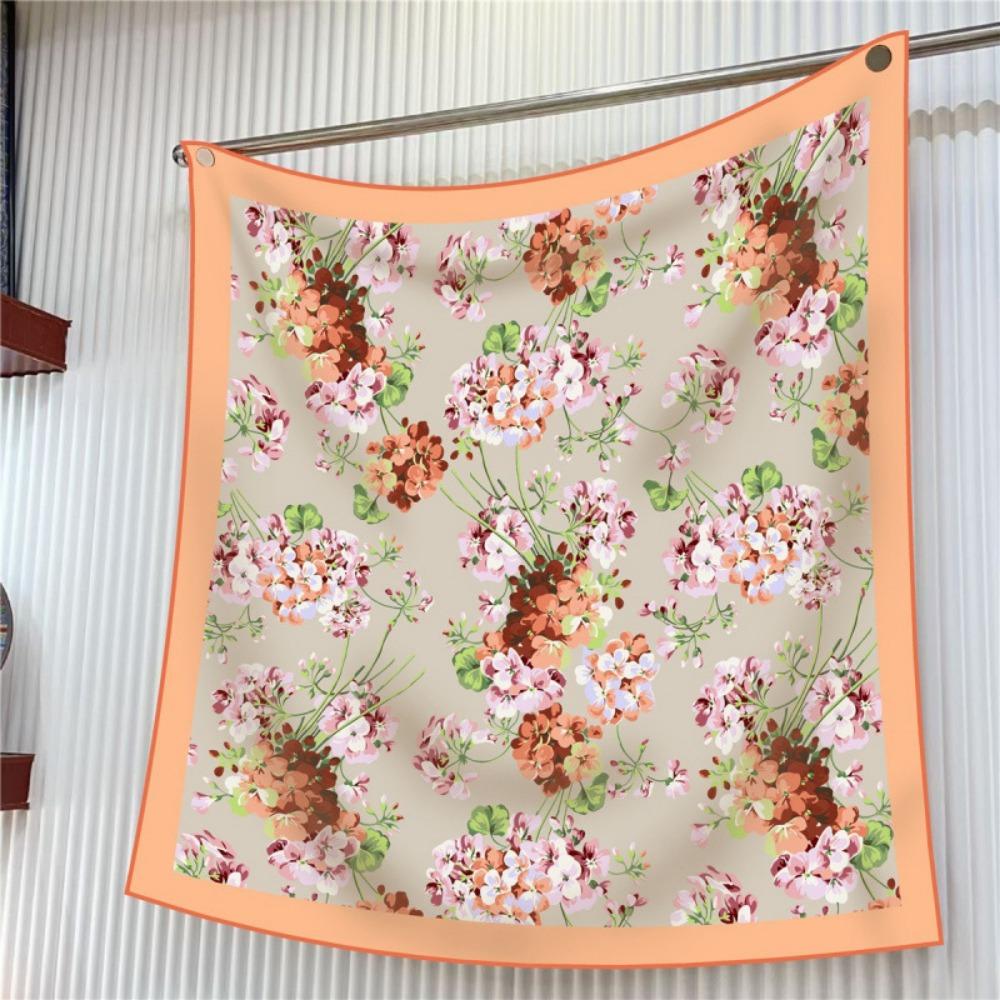 Luxury 90CM Twill Silk Scarf Wrinkle-Resistant Breathable Flower Print Scarf Lightweight Square Head Scarf Women Girl